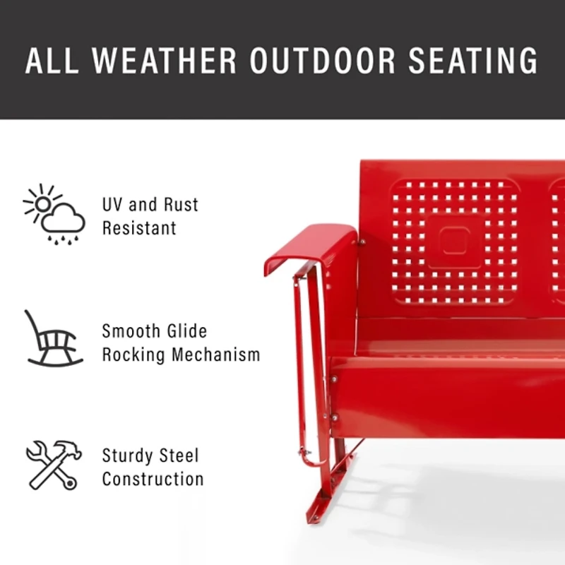 Red Metal Retro Outdoor Sofa Glider