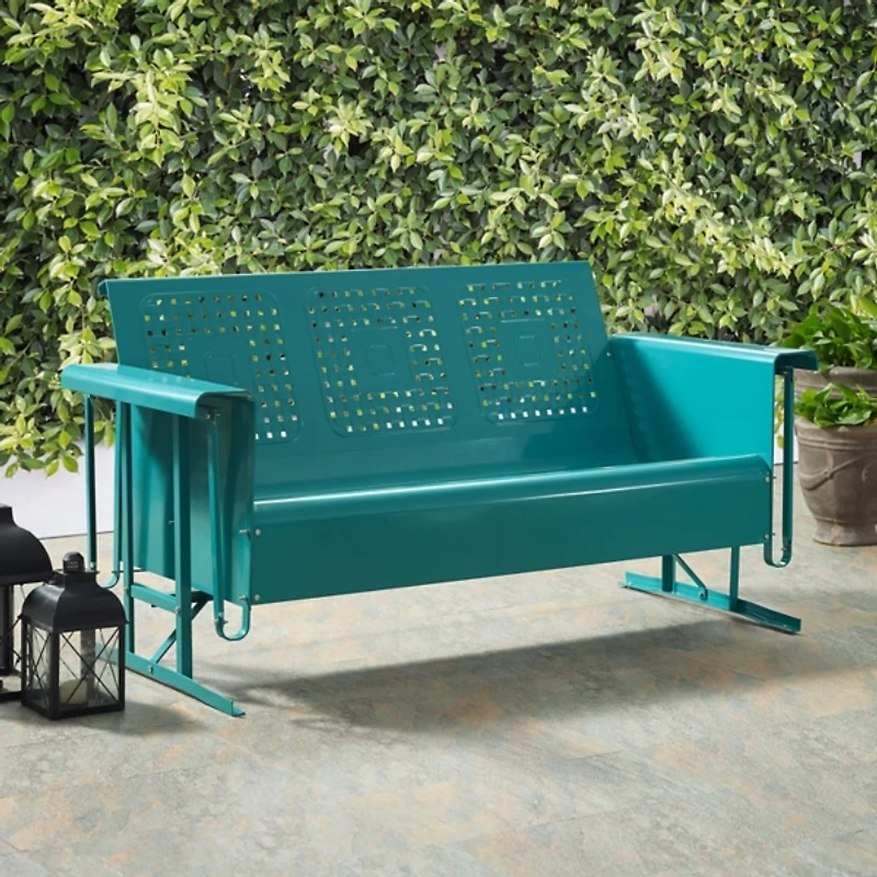 Turquoise Metal Retro Outdoor Sofa Glider