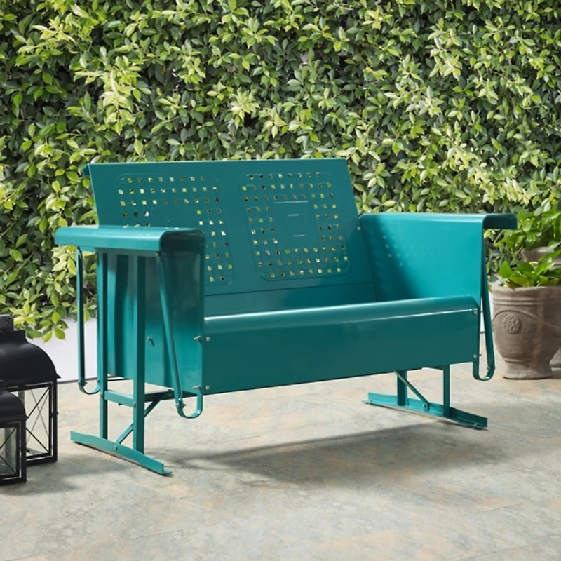 Turquoise Metal Retro Outdoor Loveseat Glider