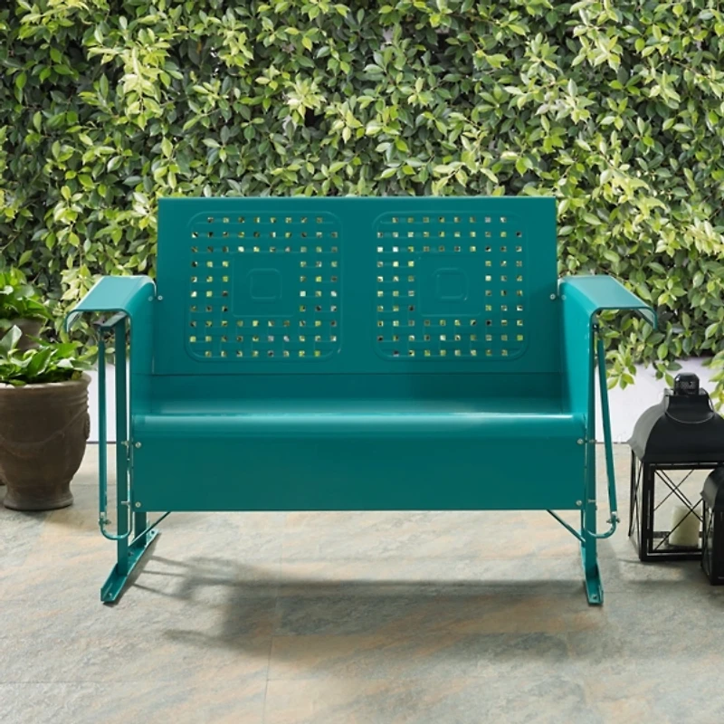 Turquoise Metal Retro Outdoor Loveseat Glider