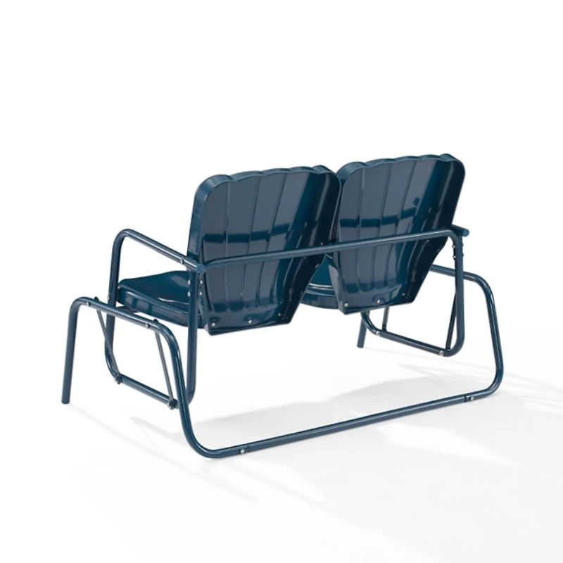 Navy Metal Clamshell Loveseat Glider