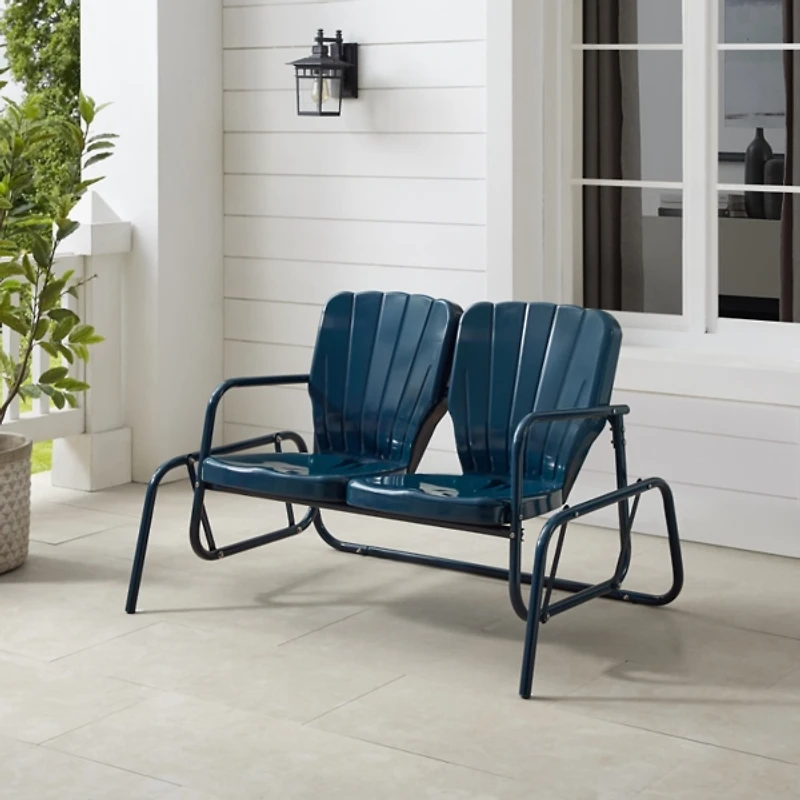 Navy Metal Clamshell Loveseat Glider