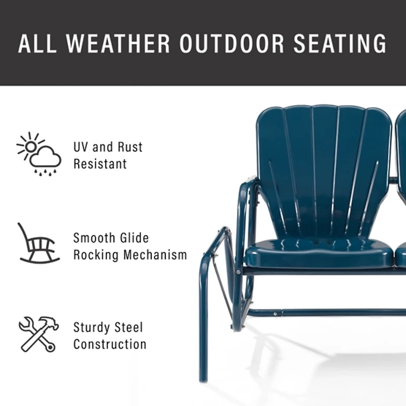 Navy Metal Clamshell Loveseat Glider