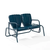 Navy Metal Clamshell Loveseat Glider