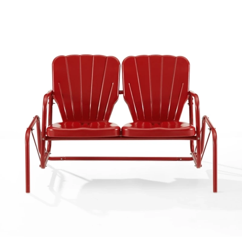 Red Metal Clamshell Loveseat Glider
