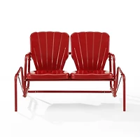 Red Metal Clamshell Loveseat Glider