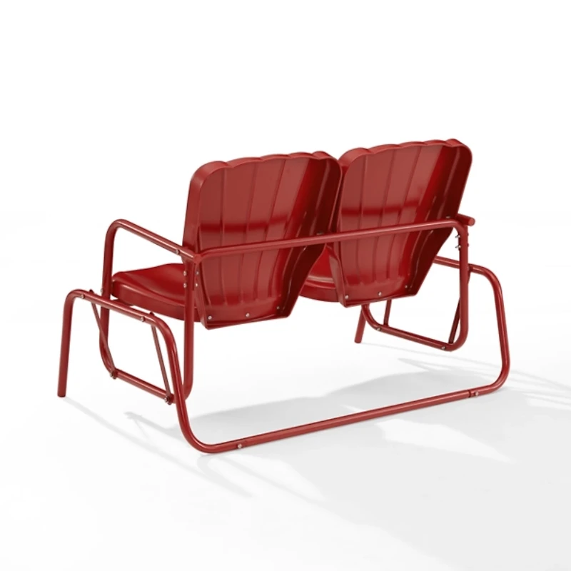 Red Metal Clamshell Loveseat Glider
