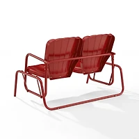 Red Metal Clamshell Loveseat Glider