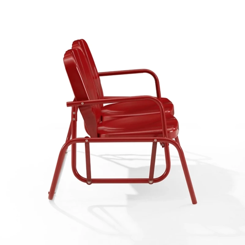 Red Metal Clamshell Loveseat Glider