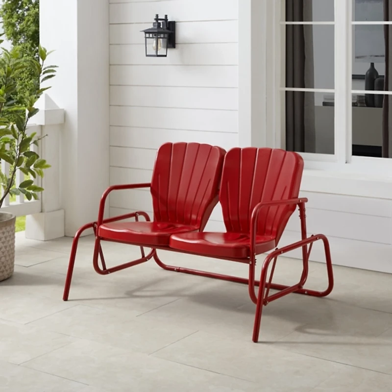 Red Metal Clamshell Loveseat Glider