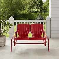 Red Metal Clamshell Loveseat Glider