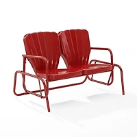 Red Metal Clamshell Loveseat Glider