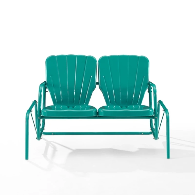 Turquoise Metal Clamshell Loveseat Glider