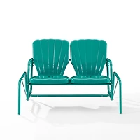 Turquoise Metal Clamshell Loveseat Glider