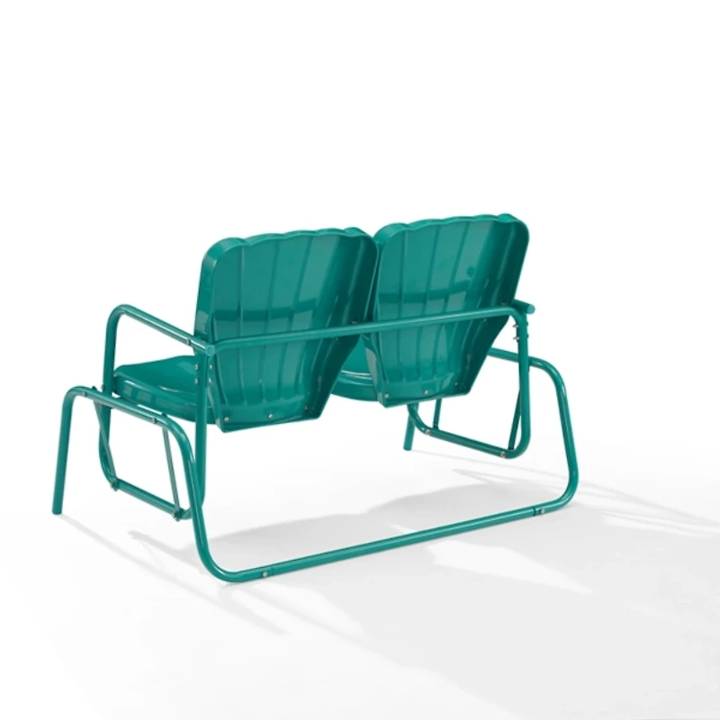 Turquoise Metal Clamshell Loveseat Glider