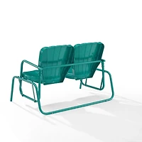 Turquoise Metal Clamshell Loveseat Glider