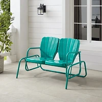 Turquoise Metal Clamshell Loveseat Glider