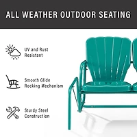 Turquoise Metal Clamshell Loveseat Glider