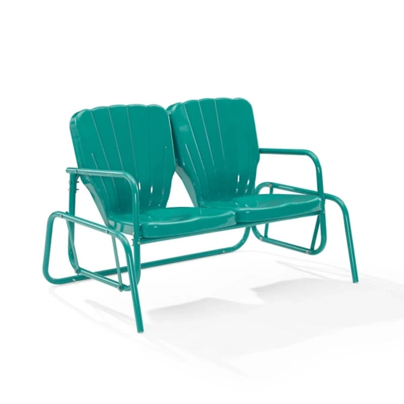 Turquoise Metal Clamshell Loveseat Glider