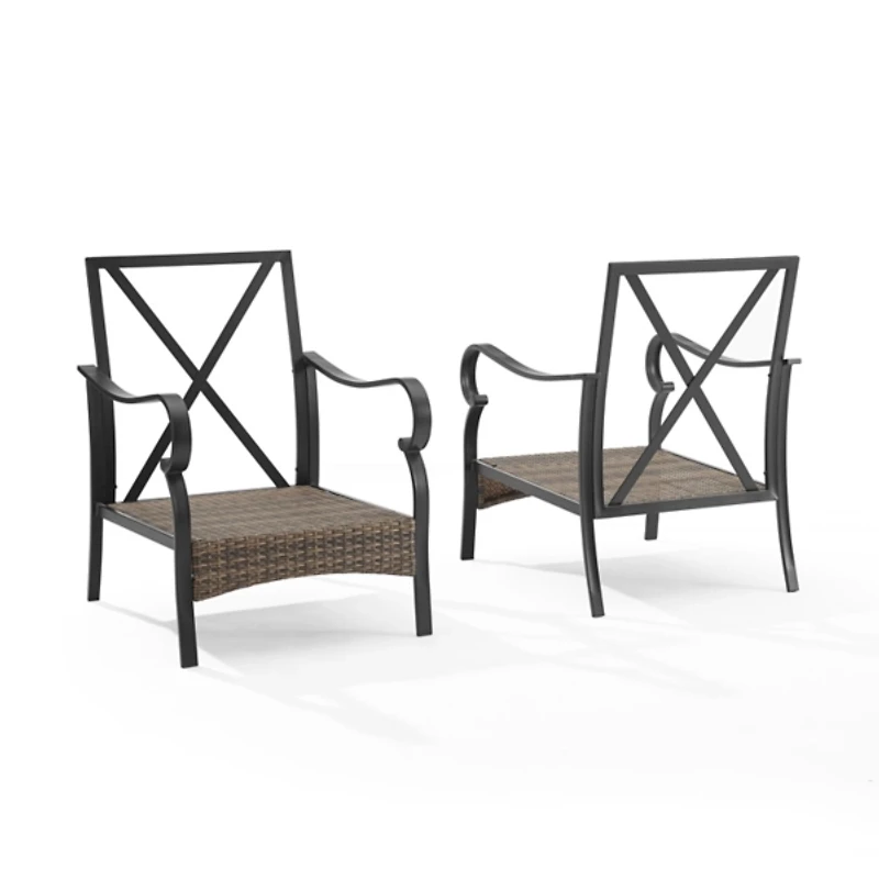 Black Metal & Wicker Outdoor Armchairs, Set of 2