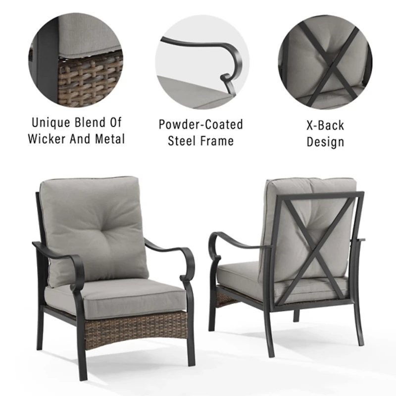 Black Metal & Wicker Outdoor Armchairs, Set of 2