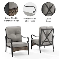 Black Metal & Wicker Outdoor Armchairs, Set of 2