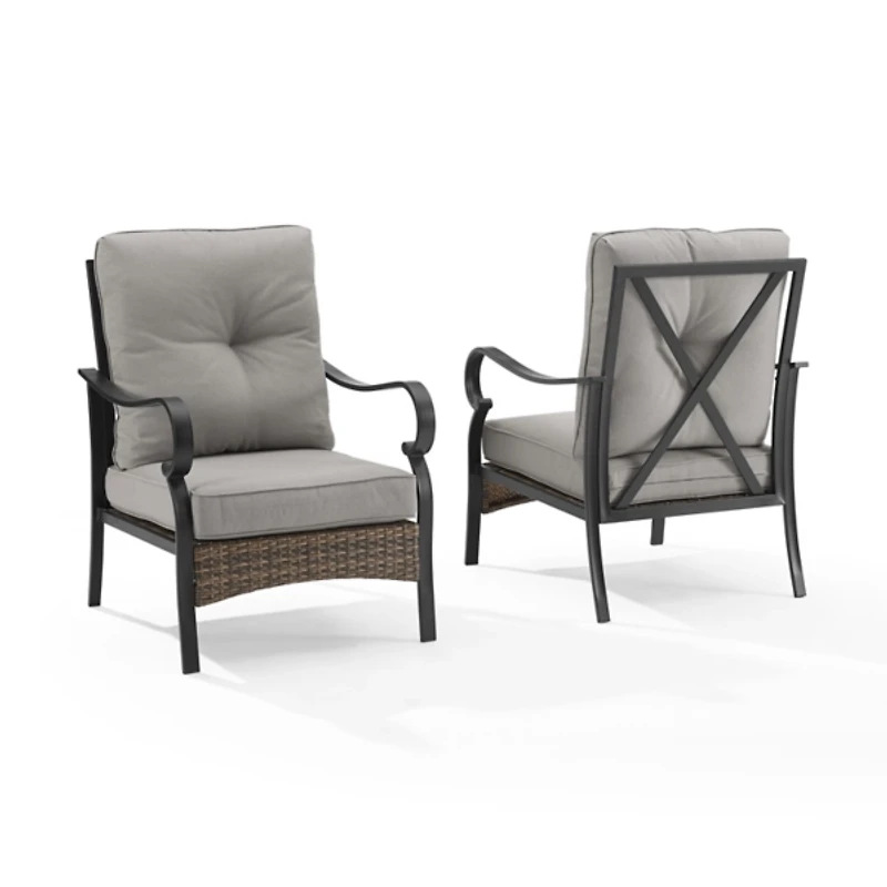 Black Metal & Wicker Outdoor Armchairs, Set of 2