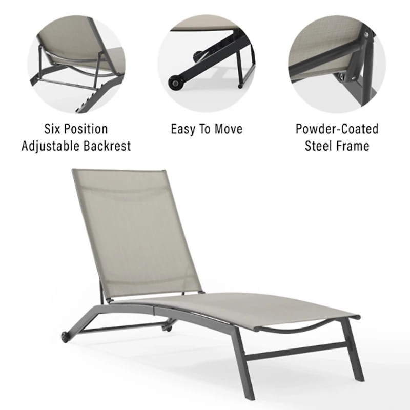 Gray Adjustable Outdoor Chaise Lounge