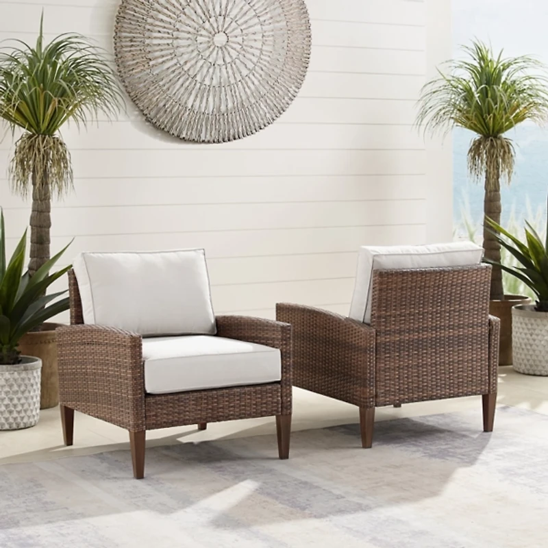 Ivory Upholstered Wicker 2-pc. Outdoor Chair Set