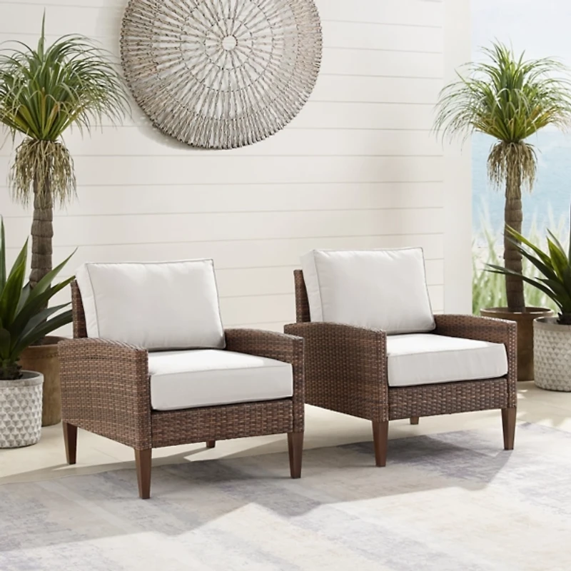 Ivory Upholstered Wicker 2-pc. Outdoor Chair Set