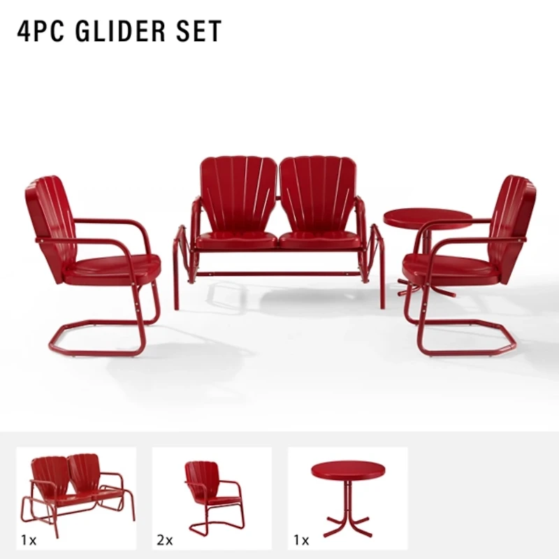 Red Metal Clamshell 4-pc. Outdoor Conversation Set