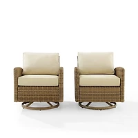 Beige Upholstered Wicker Swivel Rockers, Set of 2
