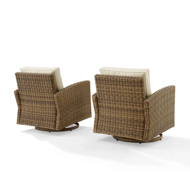 Beige Upholstered Wicker Swivel Rockers, Set of 2