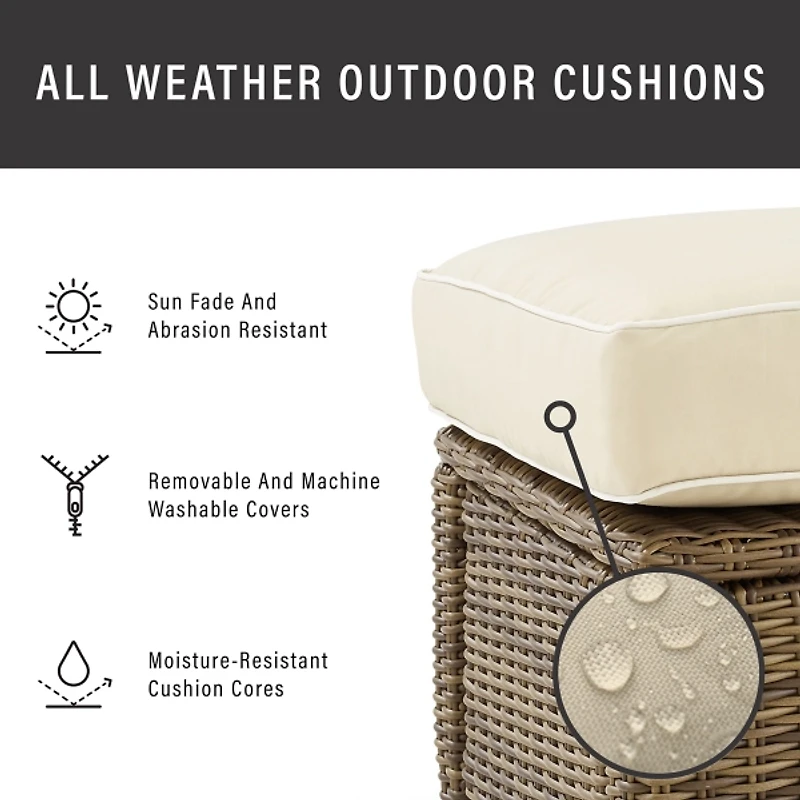 Beige Upholstered Wicker Swivel Rockers, Set of 2