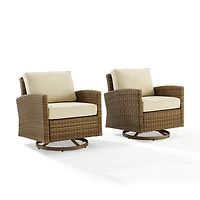 Beige Upholstered Wicker Swivel Rockers, Set of 2