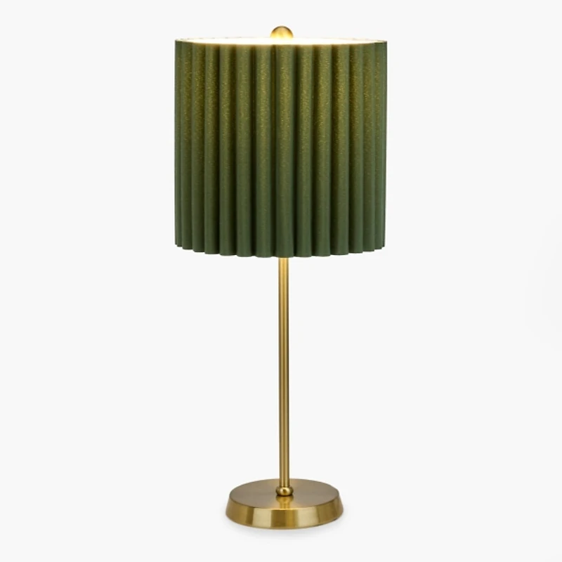 Gold Stick Lamp with Green Scalloped Shade