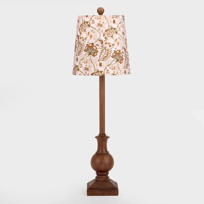 Brown Buffet Lamp with Leaf Printed Shade