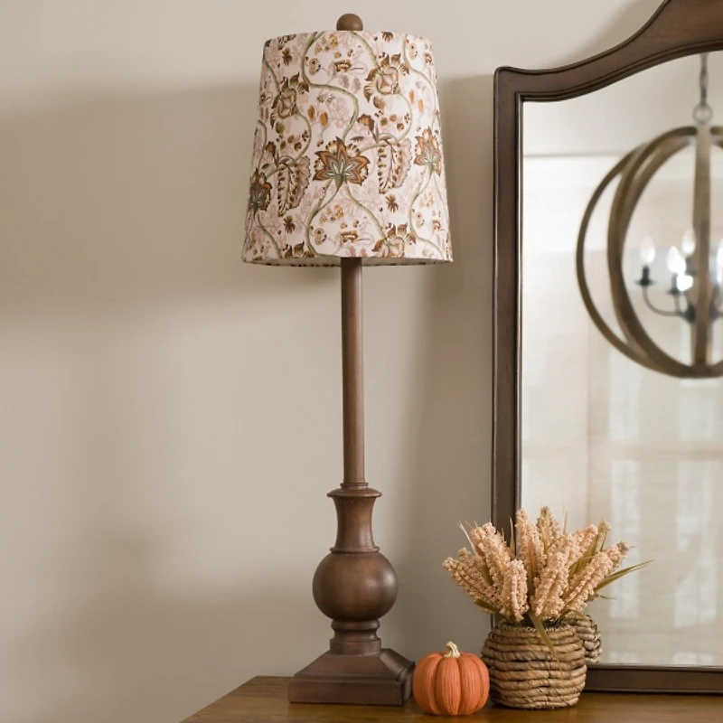 Brown Buffet Lamp with Leaf Printed Shade