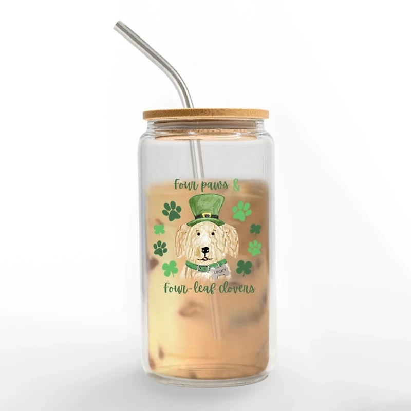 Four Paws Four Leaf Clovers Glass Can Tumbler