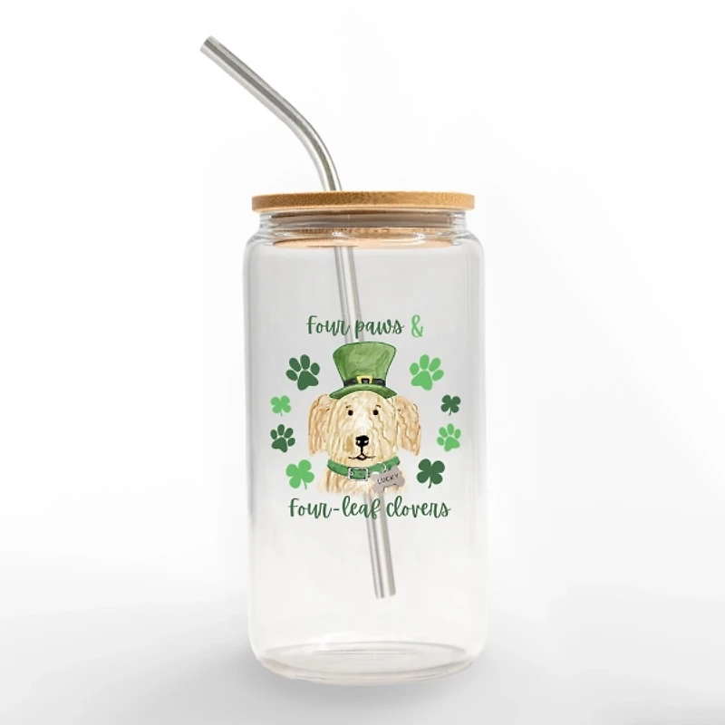 Four Paws Four Leaf Clovers Glass Can Tumbler