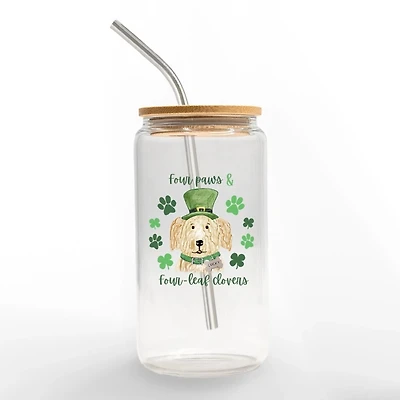 Four Paws Four Leaf Clovers Glass Can Tumbler