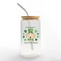 Four Paws Four Leaf Clovers Glass Can Tumbler