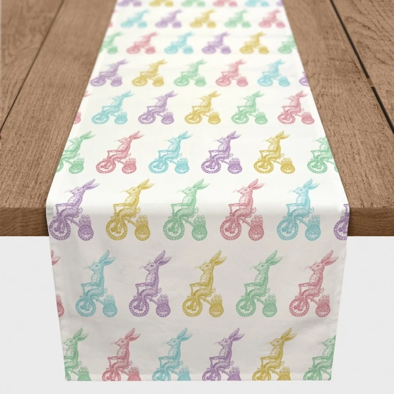 Pastel Bunnies on Bikes Table Runner, 72 in.