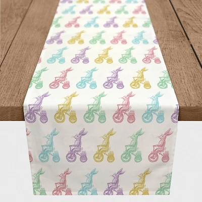 Pastel Bunnies on Bikes Table Runner