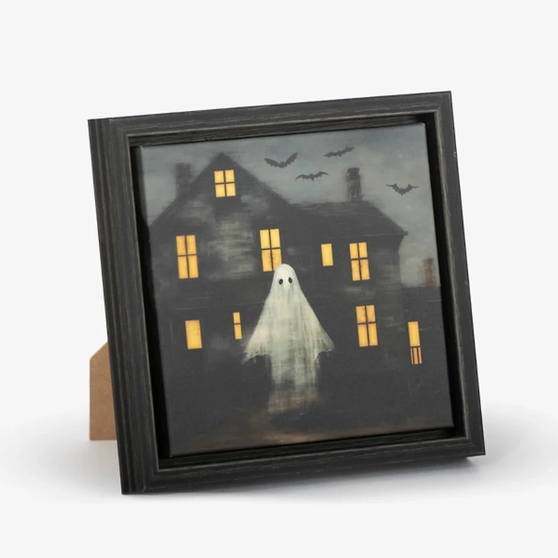 LED Ghost Haunted House Canvas Word Block
