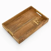 Gold Monogram F Rectangular Wood Tray