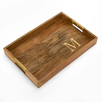 Gold Monogram M Rectangular Wood Tray