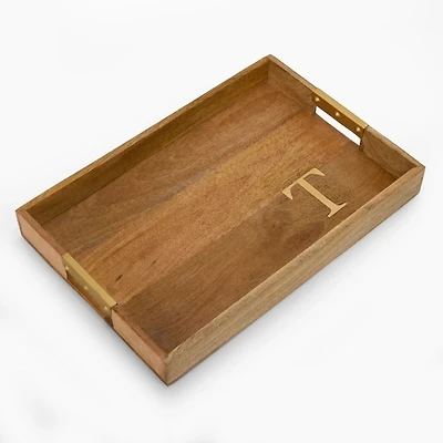Gold Monogram T Rectangular Wood Tray