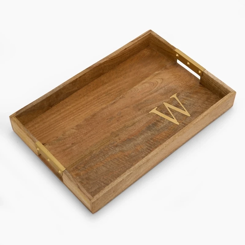 Gold Monogram W Rectangular Wood Tray