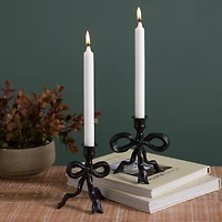 Black Metal Bow Taper Candle Holder, 6 in.